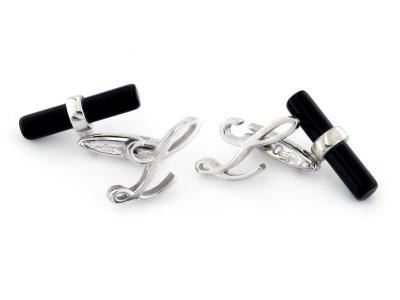 Gemelli con Onice e Lettera L in Argento
