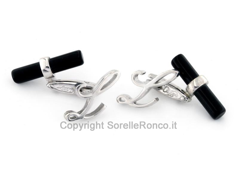 GEMELLI CON ONICE E LETTERA L IN ARGENTO