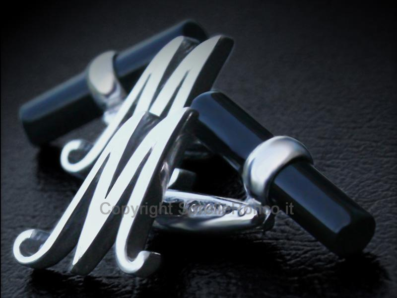 GEMELLI CON ONICE E LETTERA M IN ARGENTO