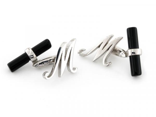 CF00912-M - Gemelli con Onice e Lettera M in Argento