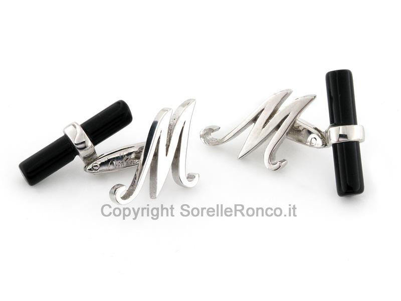 GEMELLI CON ONICE E LETTERA M IN ARGENTO