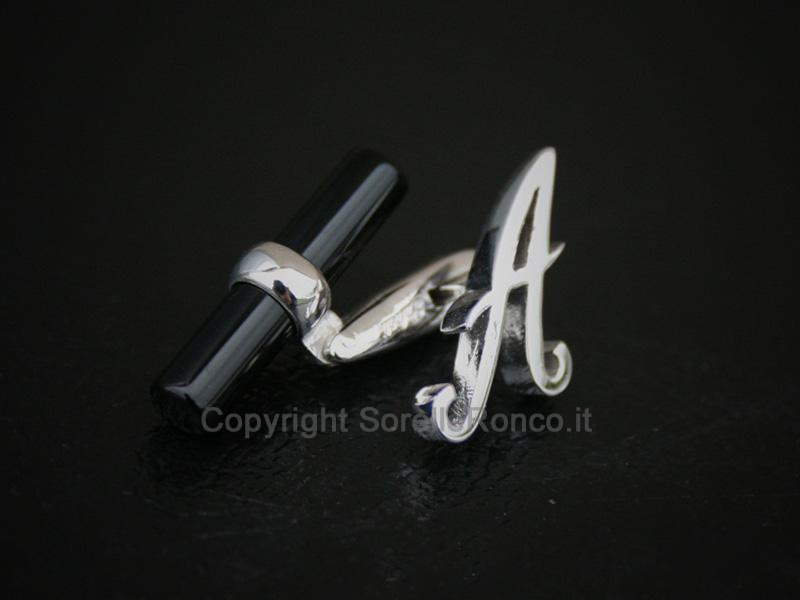 GEMELLI CON ONICE E LETTERA A IN ARGENTO