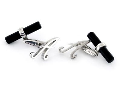 Gemelli con Onice e Lettera A in Argento