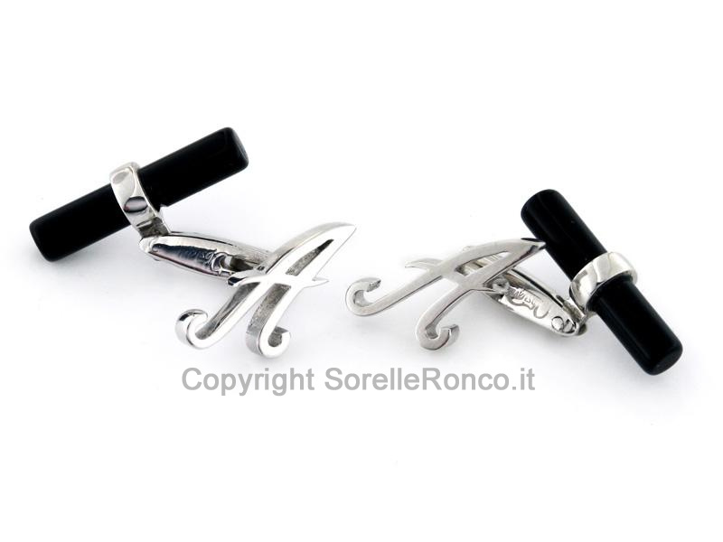 GEMELLI CON ONICE E LETTERA A IN ARGENTO