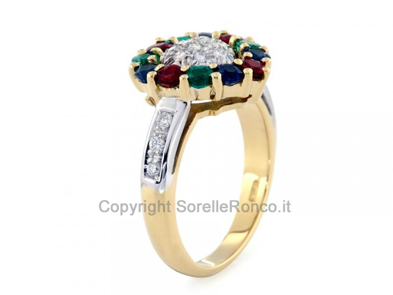 ANELLO ORO DIAMANTI E PIETRE PREZIOSE
