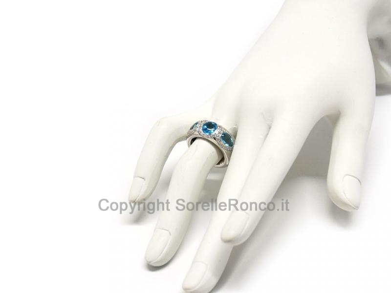 ANELLO FASCIA TOPAZIO AZZURRO E DIAMANTI