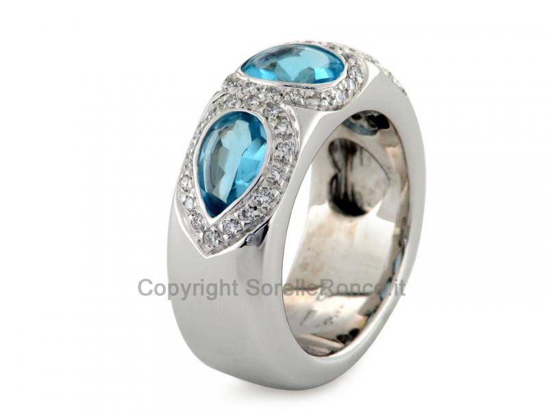 ANELLO FASCIA TOPAZIO AZZURRO E DIAMANTI