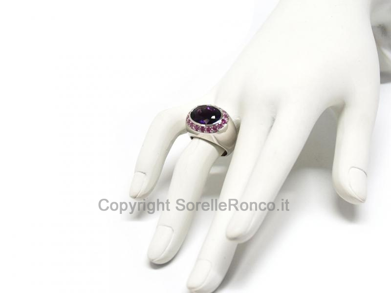 ANELLO ORO CON AMETISTA E ZAFFIRI ROSA