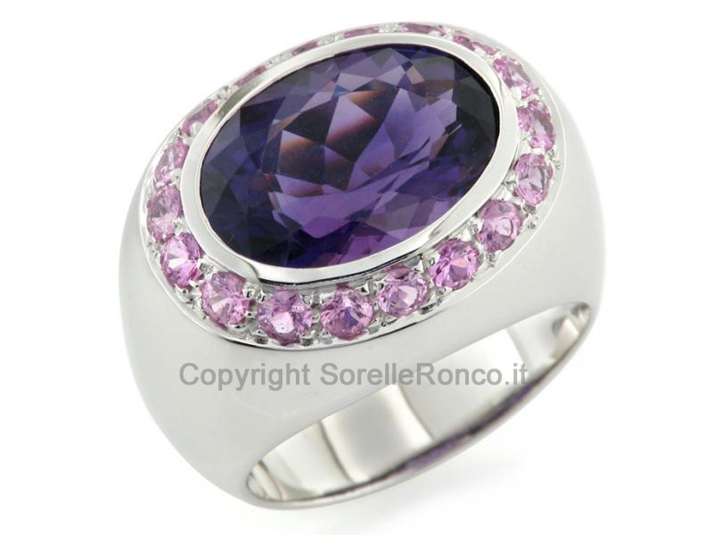 ANELLO ORO CON AMETISTA E ZAFFIRI ROSA