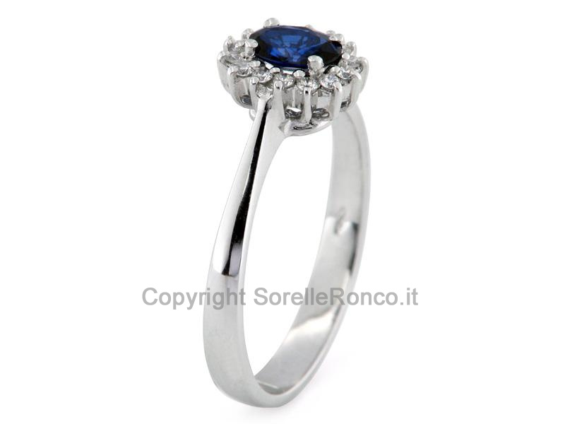 ANELLO ORO BIANCO DIAMANTI E ZAFFIRO 0.50-0.60 CT 