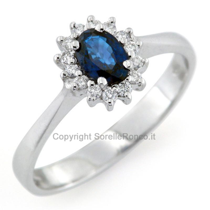 ANELLO ORO BIANCO DIAMANTI E ZAFFIRO 0.50-0.60 CT 