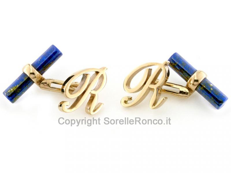 GEMELLI LAPISLAZZULI LETTERA R BIG ORO