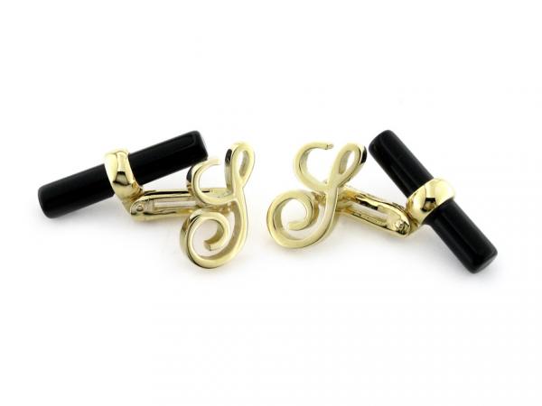 CF00987-S - Gemelli con Onice e Lettera S Big in Oro