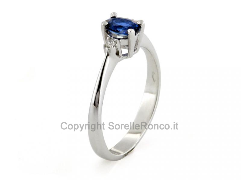 ANELLO ORO ZAFFIRO 0.55 CT E DIAMANTI 
