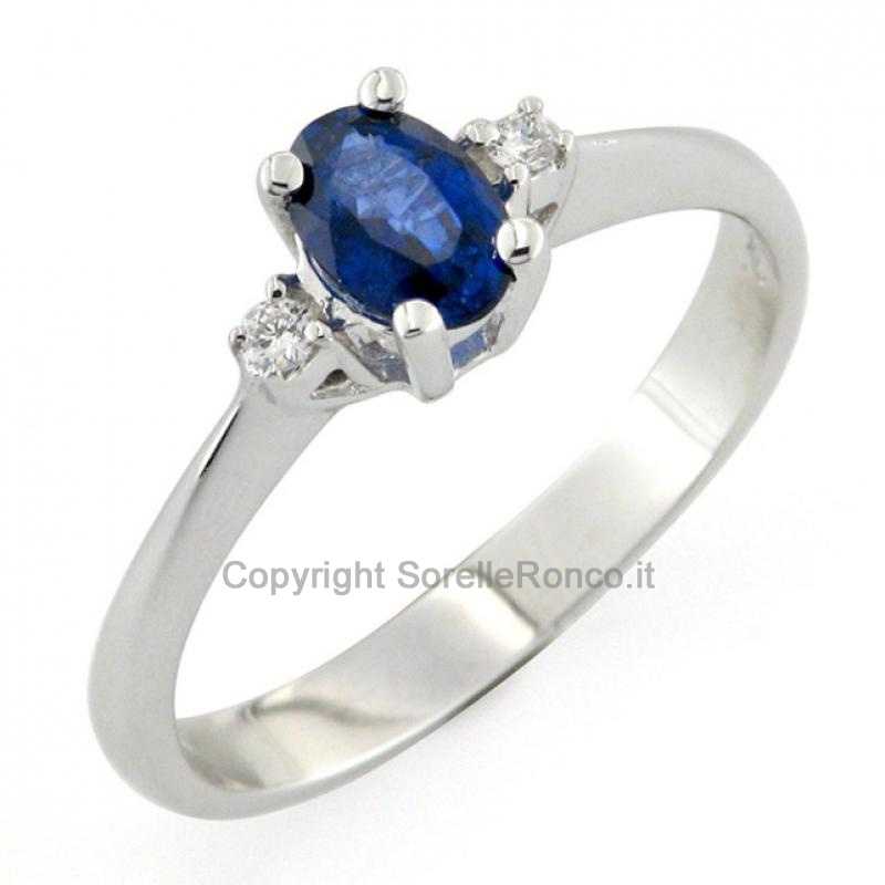 ANELLO ORO ZAFFIRO 0.55 CT E DIAMANTI 