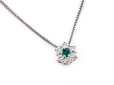 Collana Oro Bianco con Smeraldo 0.04 ct