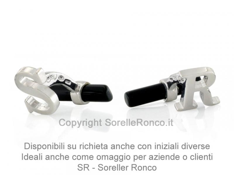 GEMELLI CON ONICE E LETTERA R IN ARGENTO