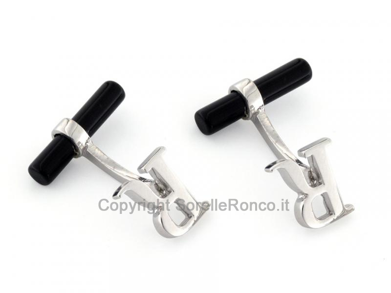 GEMELLI CON ONICE E LETTERA R IN ARGENTO
