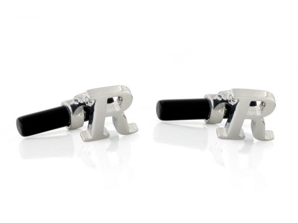 CF01272-R - Gemelli con Onice e Lettera R in Argento