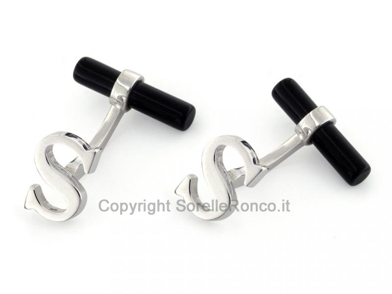 GEMELLI CON ONICE E LETTERA S IN ARGENTO