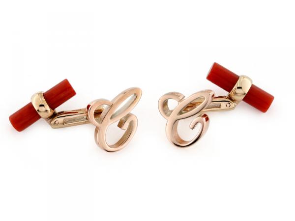 CF01054 - Gemelli con Corallo Lettera C Oro Rosa