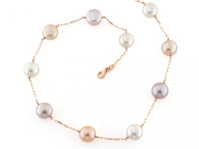 Collana Oro Rosa e Perle 9mm Multicolor