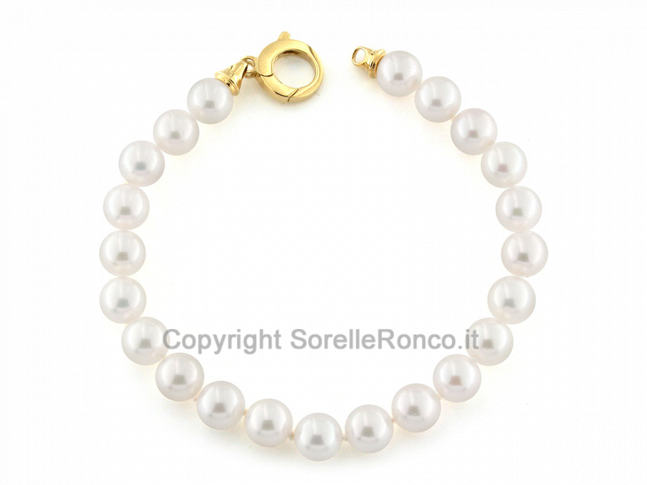 CF01159 - Bracciale di Perle 7,5-8 con Chiusura Oro Giallo