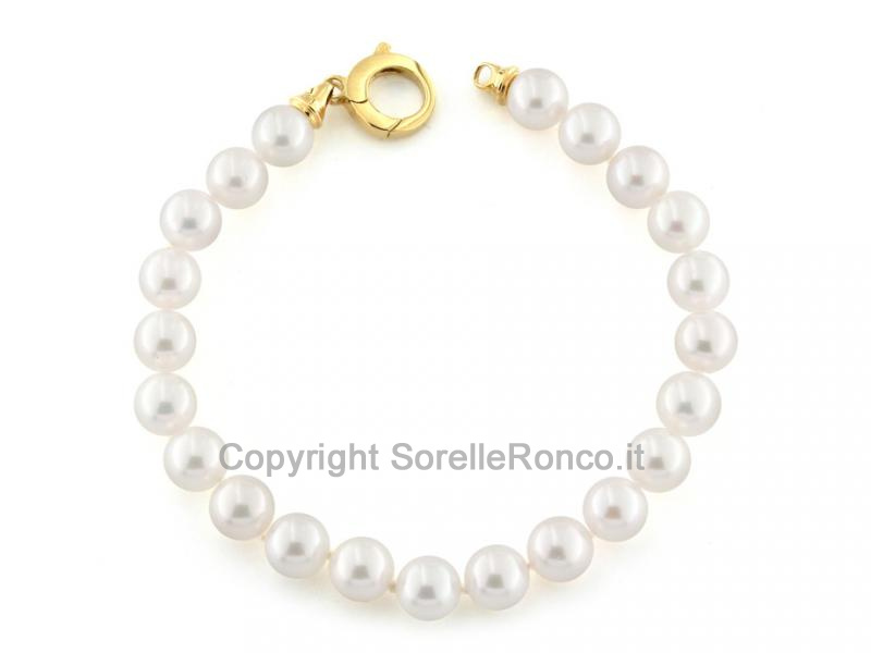 BRACCIALE DI PERLE 7,5-8 CON CHIUSURA ORO GIALLO