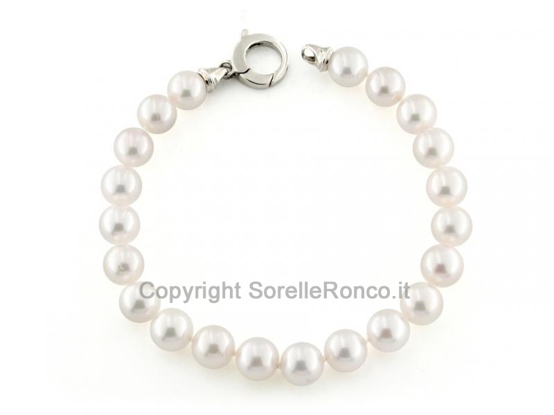 BRACCIALE PERLE 7,5-8 CON CHIUSURA ORO BIANCO