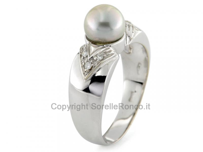 ANELLO CON PERLA 7MM E DIAMANTI
