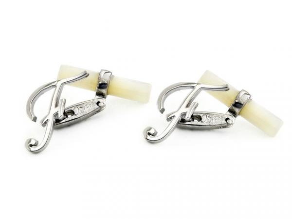 CF00911-F - Gemelli Madreperla Lettera F in Argento