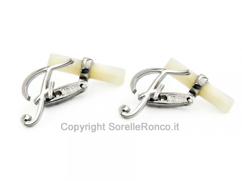 GEMELLI MADREPERLA LETTERA F IN ARGENTO