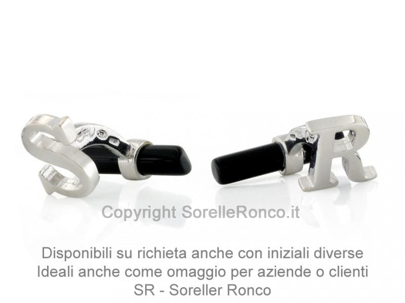 GEMELLI CON ONICE E LETTERA E IN ARGENTO