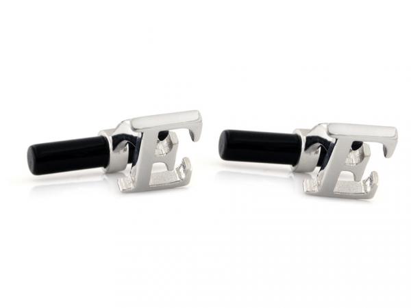 CF01272-E - Gemelli con Onice e Lettera E in Argento