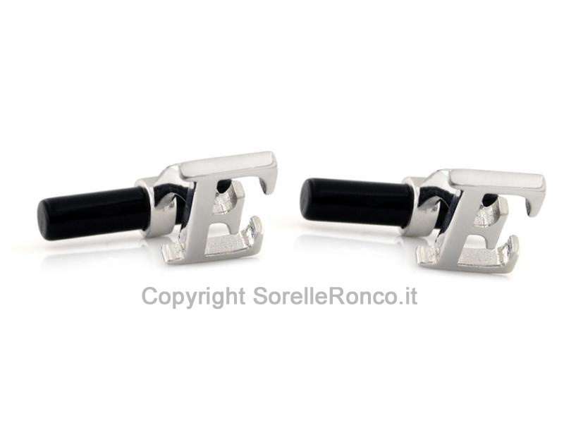 GEMELLI CON ONICE E LETTERA E IN ARGENTO
