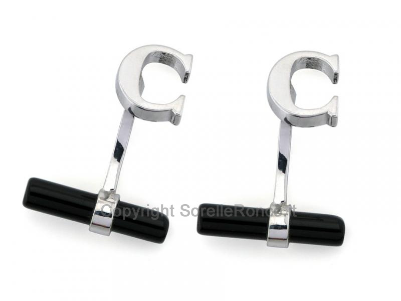 GEMELLI CON ONICE E LETTERA C IN ARGENTO