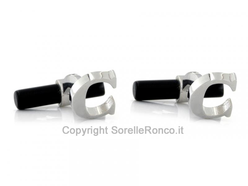 GEMELLI CON ONICE E LETTERA C IN ARGENTO