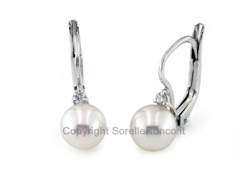 ORECCHINI DIAMANTI 3GRIFFE PERLE 7.5-8MM