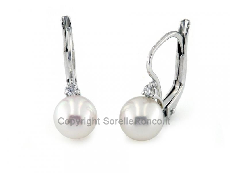 ORECCHINI DIAMANTI 3GRIFFE PERLE 8-8.5MM