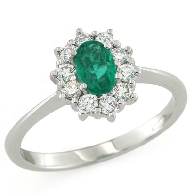 Anello con Diamanti e Smeraldo 0.53 Ct