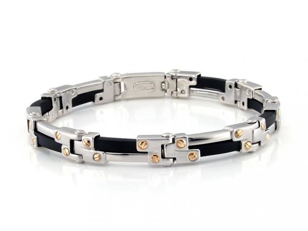 CF01332 - Bracciale Uomo Caucciù Argento e Oro