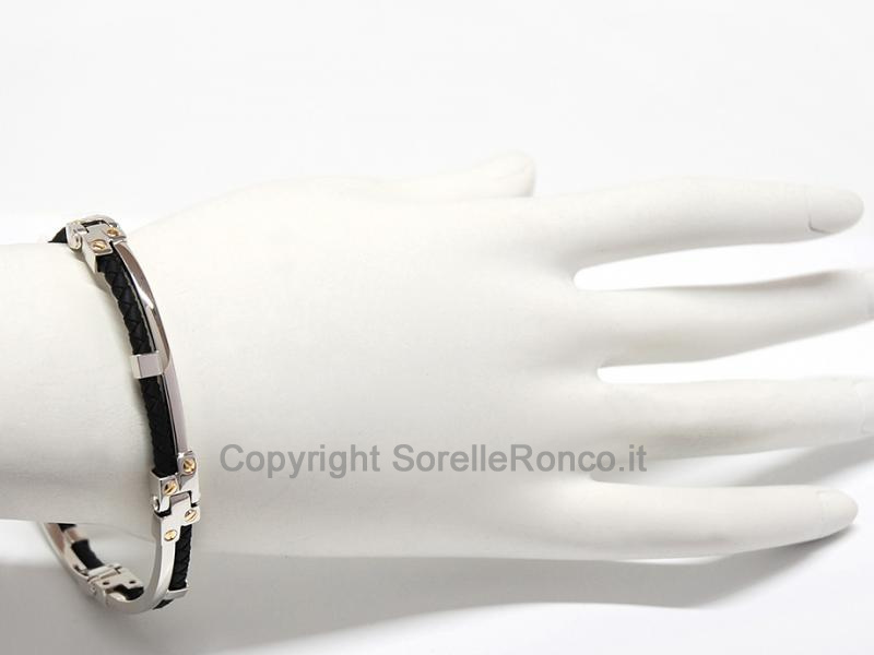 BRACCIALE UOMO CAUCCIÙ ARGENTO E ORO