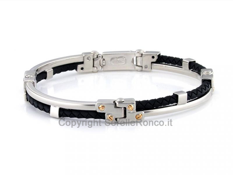 BRACCIALE UOMO CAUCCIÙ ARGENTO E ORO