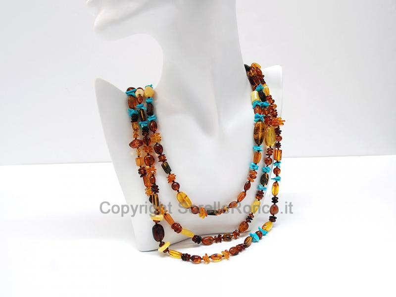 COLLANA CON AMBRA E TURCHESE