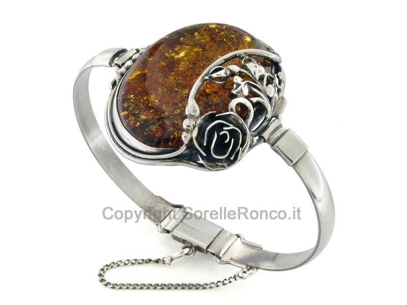 BRACCIALE ARGENTO CON AMBRA CABOCHON