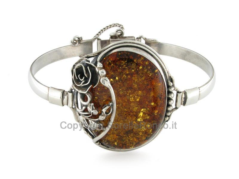 BRACCIALE ARGENTO CON AMBRA CABOCHON