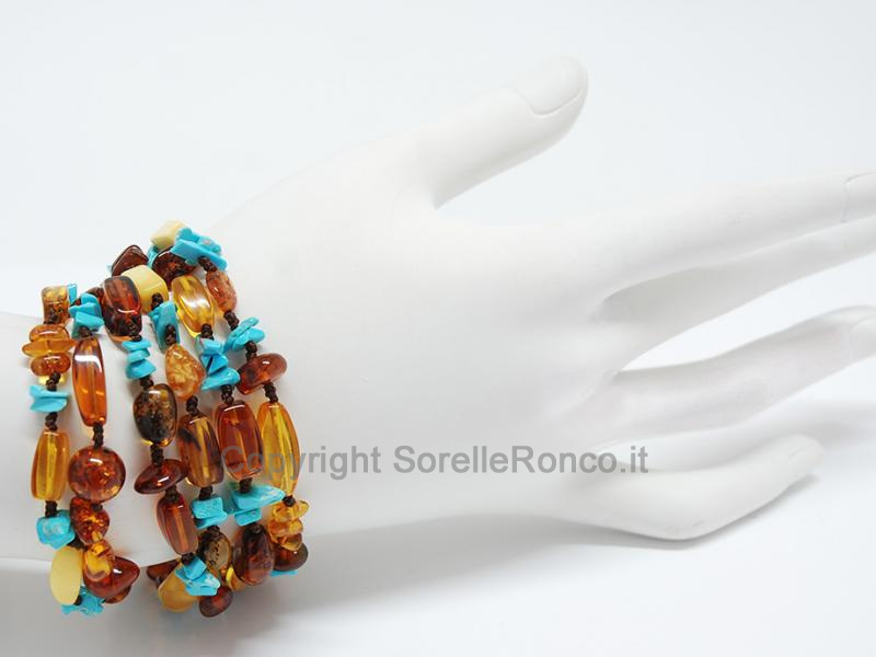 BRACCIALE CON AMBRA BALTICA E TURCHESE