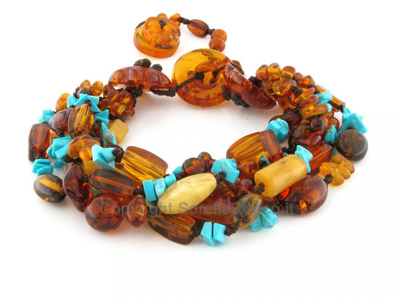 BRACCIALE CON AMBRA BALTICA E TURCHESE