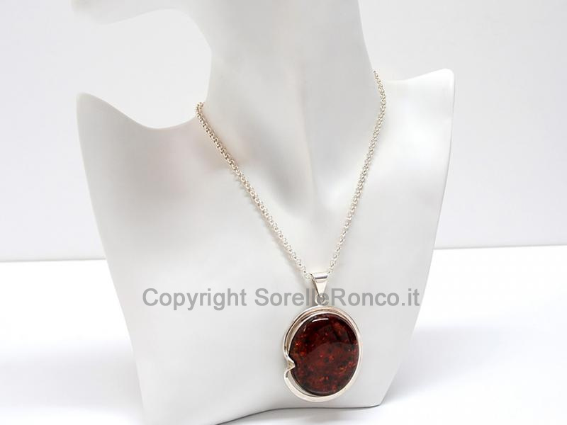 COLLANA CON PENDENTE AMBRA COGNAC