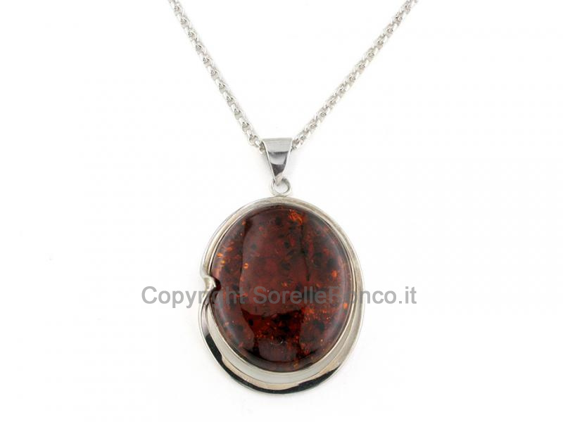 COLLANA CON PENDENTE AMBRA COGNAC